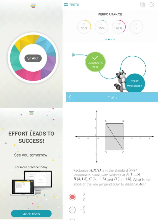 Zinkerz test prep mobile app screens